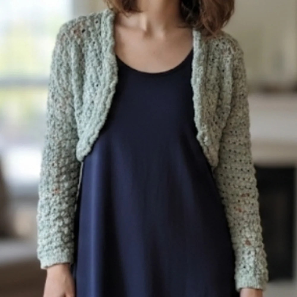 Sugar Moon Sage Green Open Stitch Crochet Bolero Shrug - XS